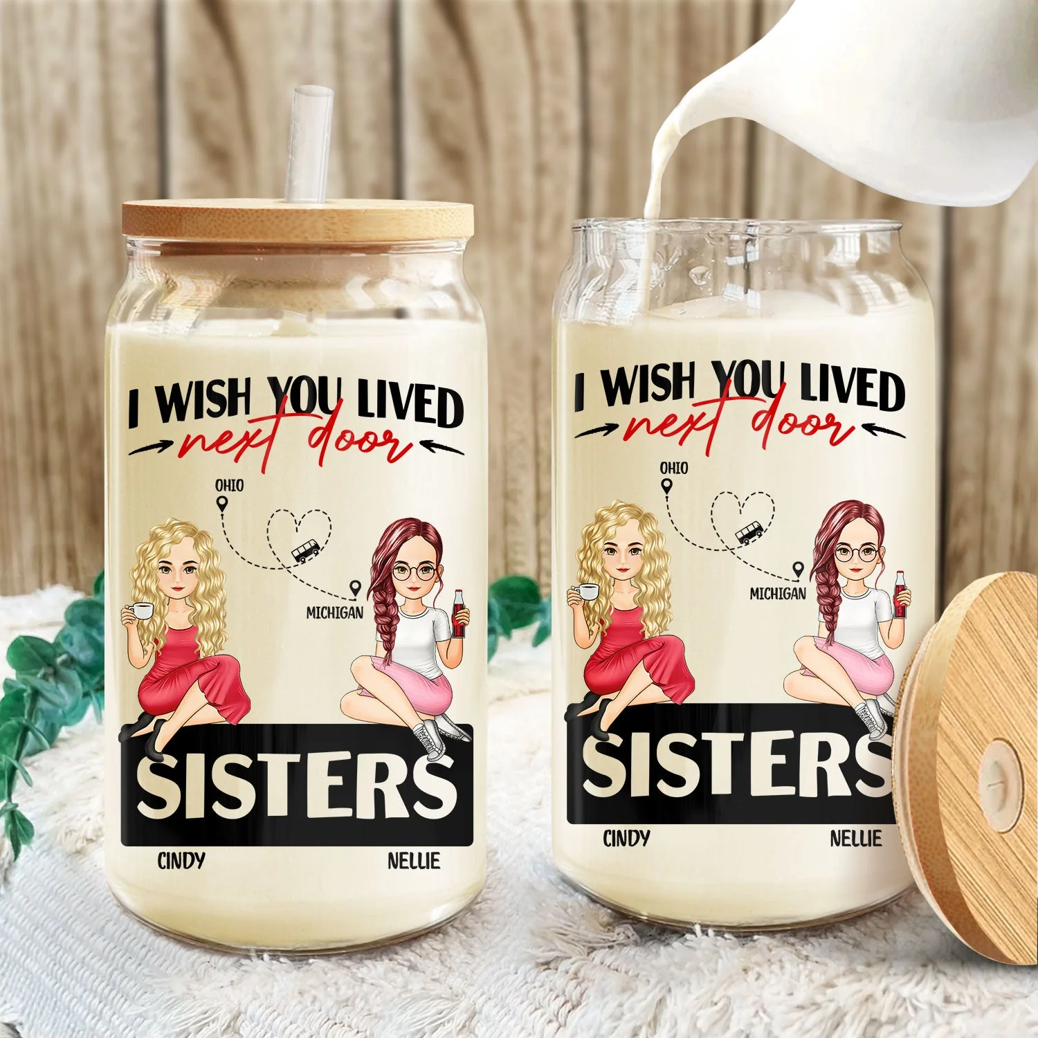 Wish You Lived Next Door - Gift For Siblings And Besties - Personalized Clear Glass Can - Image 3