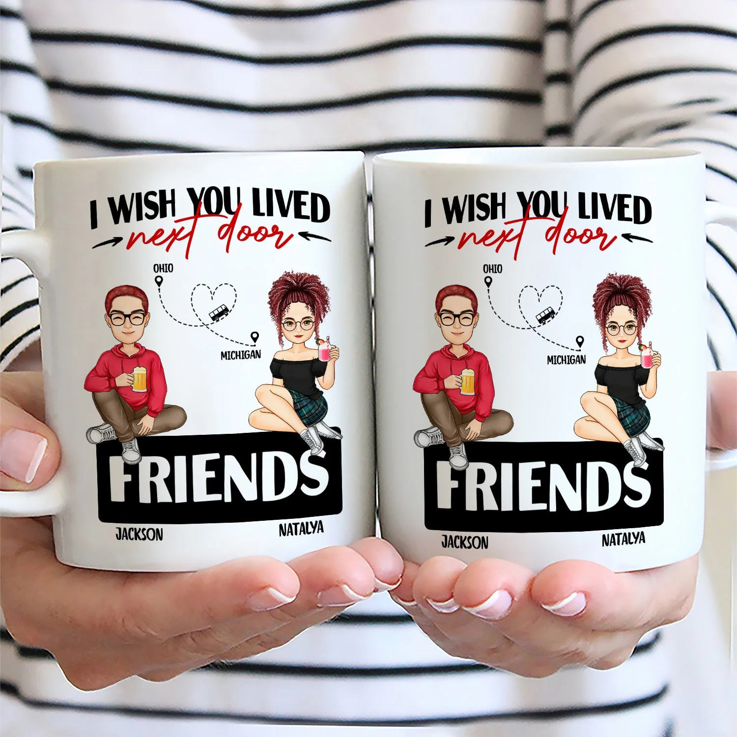 Wish You Lived Next Door - Gift For Siblings And Besties - Personalized Mug - Image 2