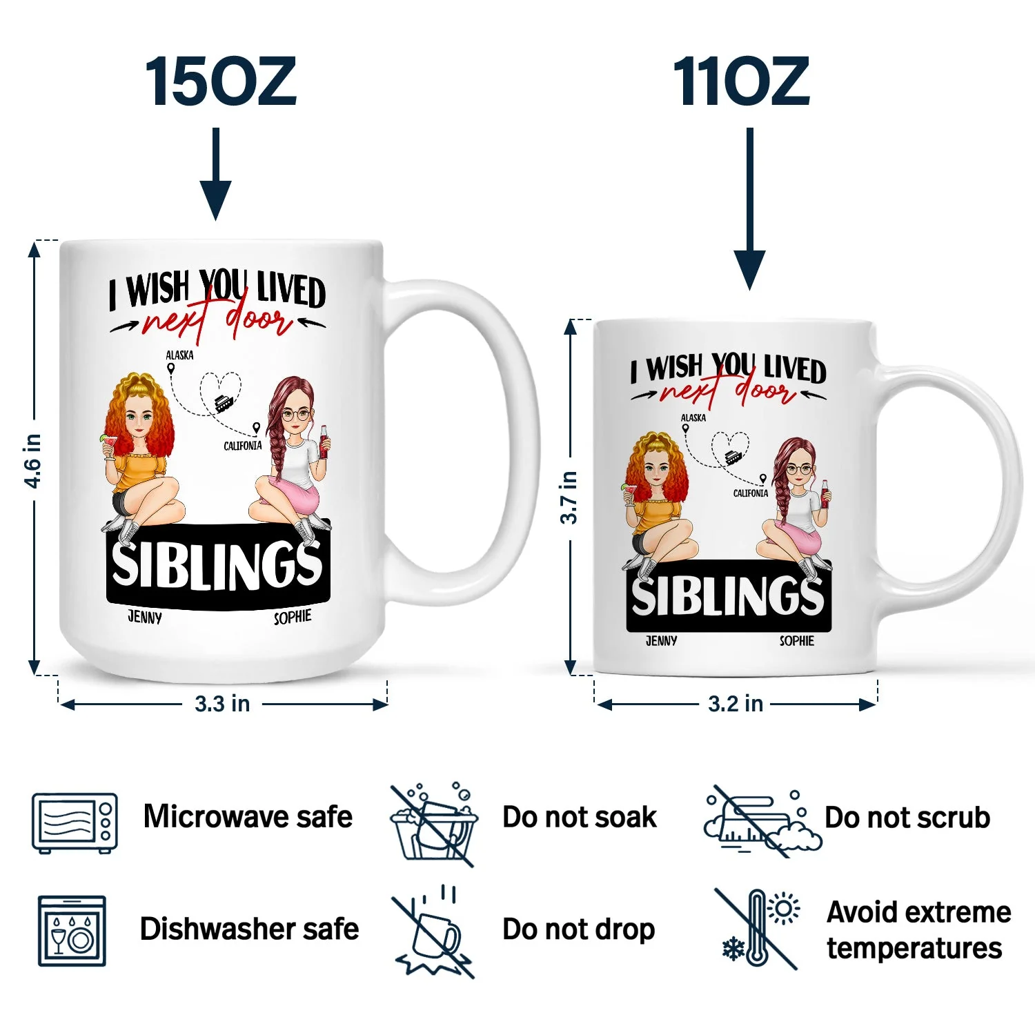 Wish You Lived Next Door - Gift For Siblings And Besties - Personalized Mug - Image 4