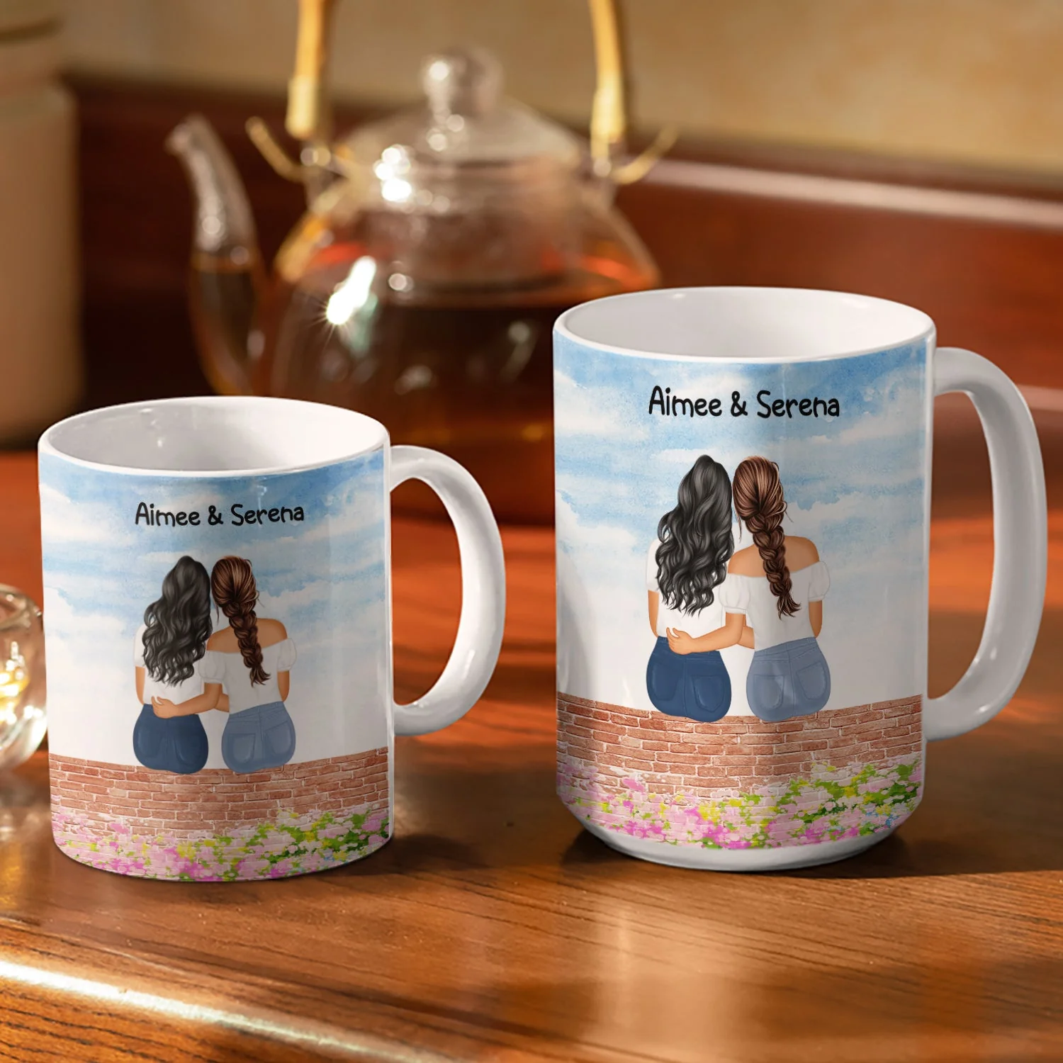 Wish You Lived Next Door - Gift For Sisters And Besties - Personalized White Edge-to-Edge Mug - Image 3