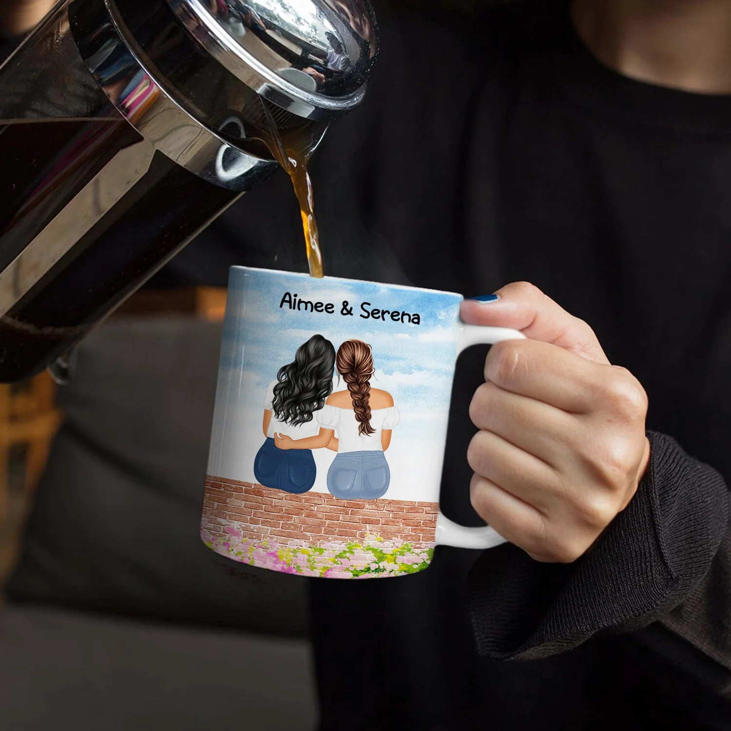 Wish You Lived Next Door - Gift For Sisters And Besties - Personalized White Edge-to-Edge Mug - Image 4