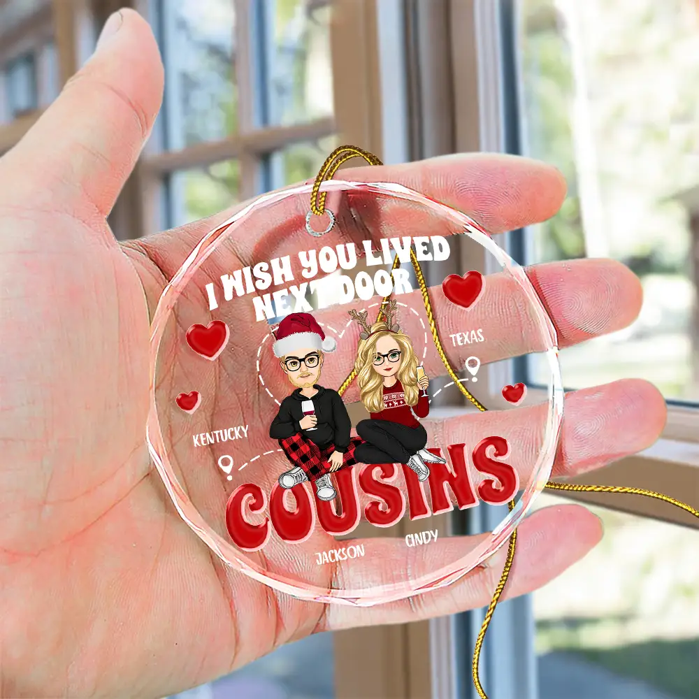 Wish You Lived Next Door - Personalized Circle Glass Ornament - Image 4