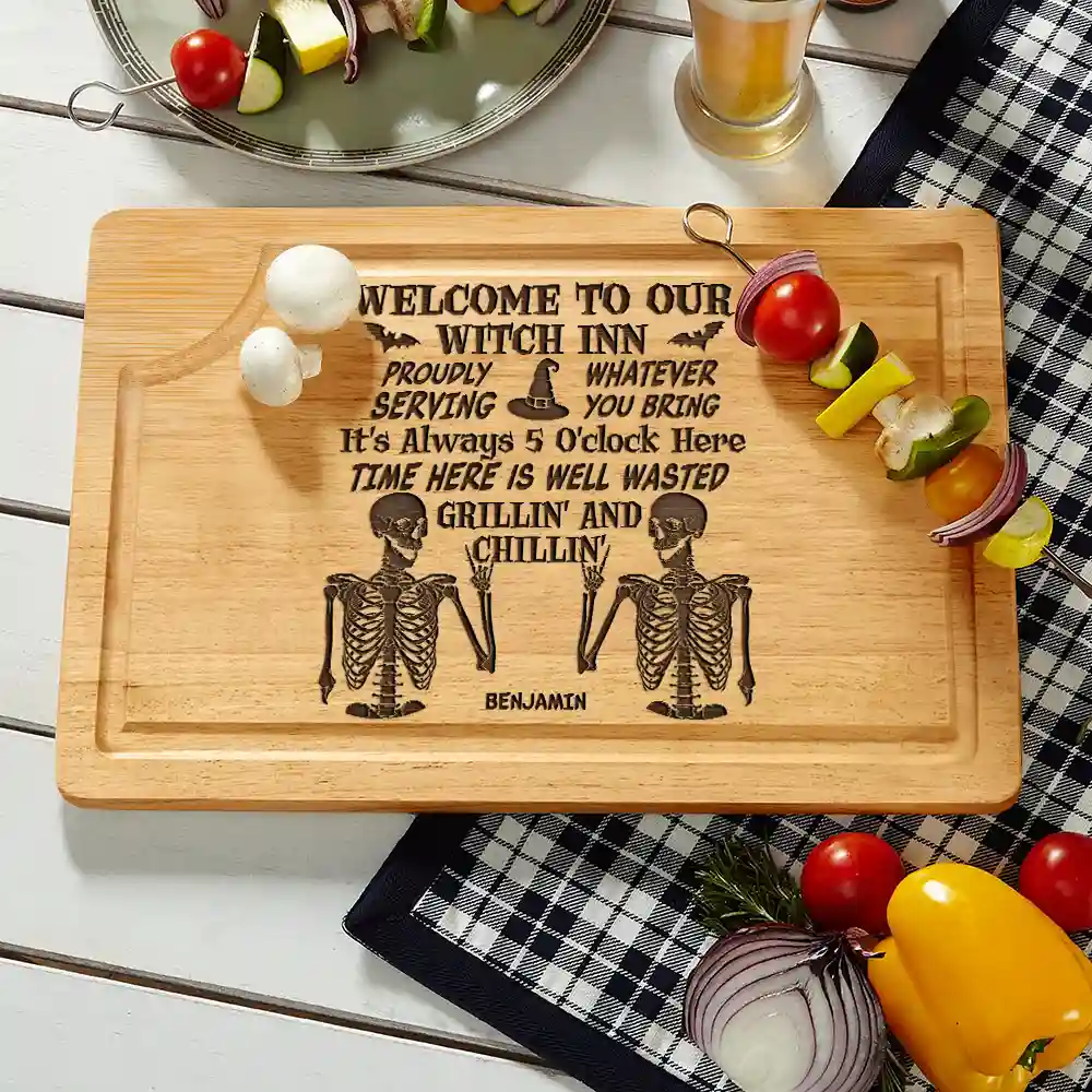 Witch Halloween Proudly Serving - Personalized Wooden Cutting Board - Image 2