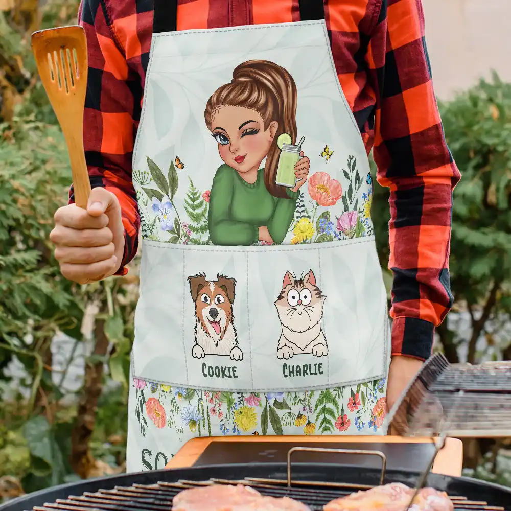 Woman Kitchen With Pets - Personalized Apron - Image 3