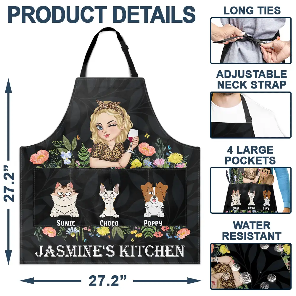 Woman Kitchen With Pets - Personalized Apron - Image 4