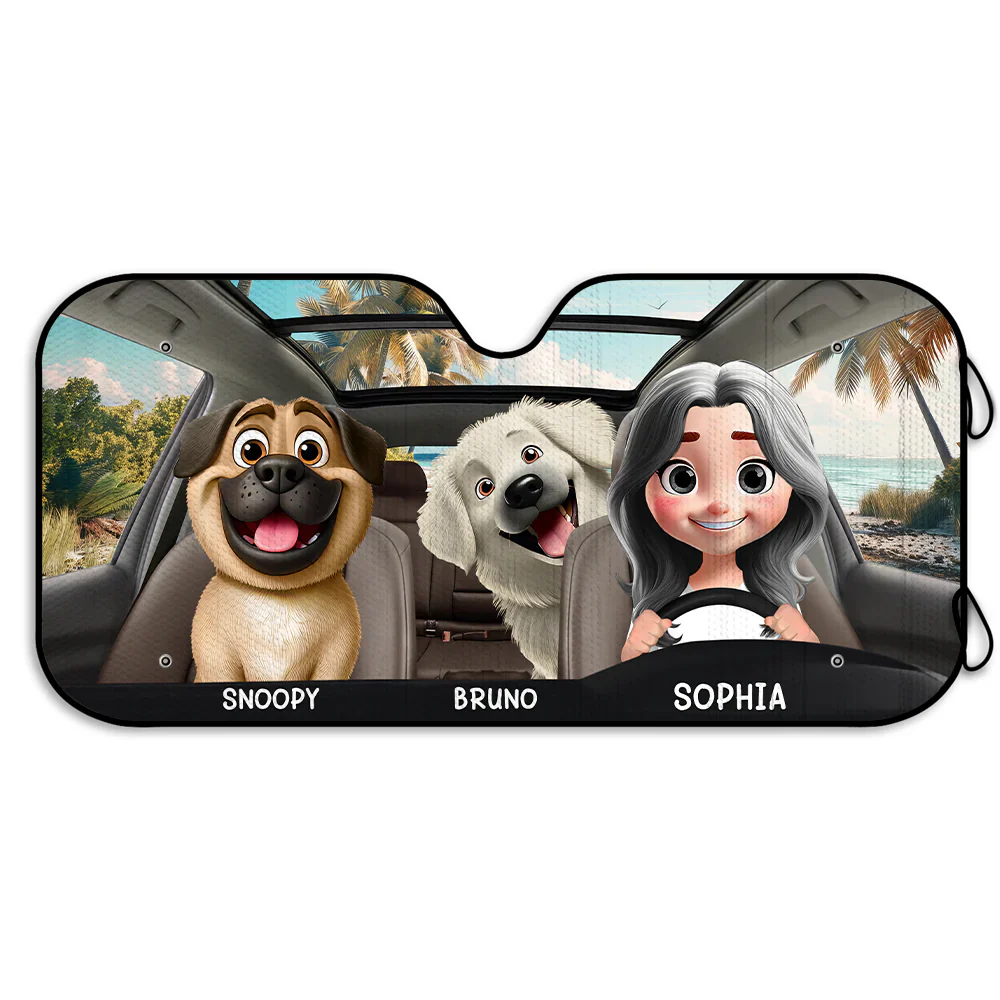 Woman Man Dog 3D Effect - Personalized Auto Sunshade - Image 2