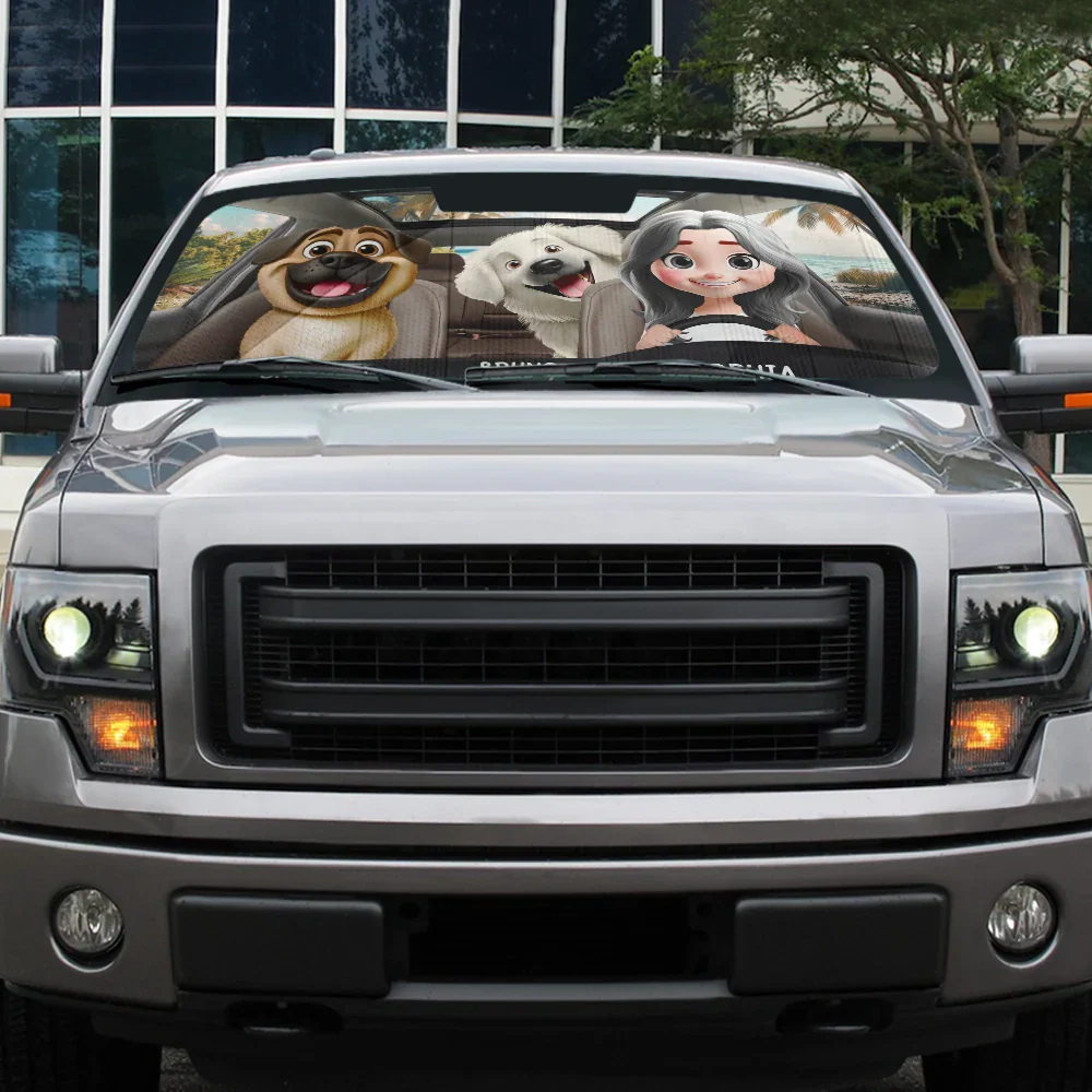 Woman Man Dog 3D Effect - Personalized Auto Sunshade - Image 5