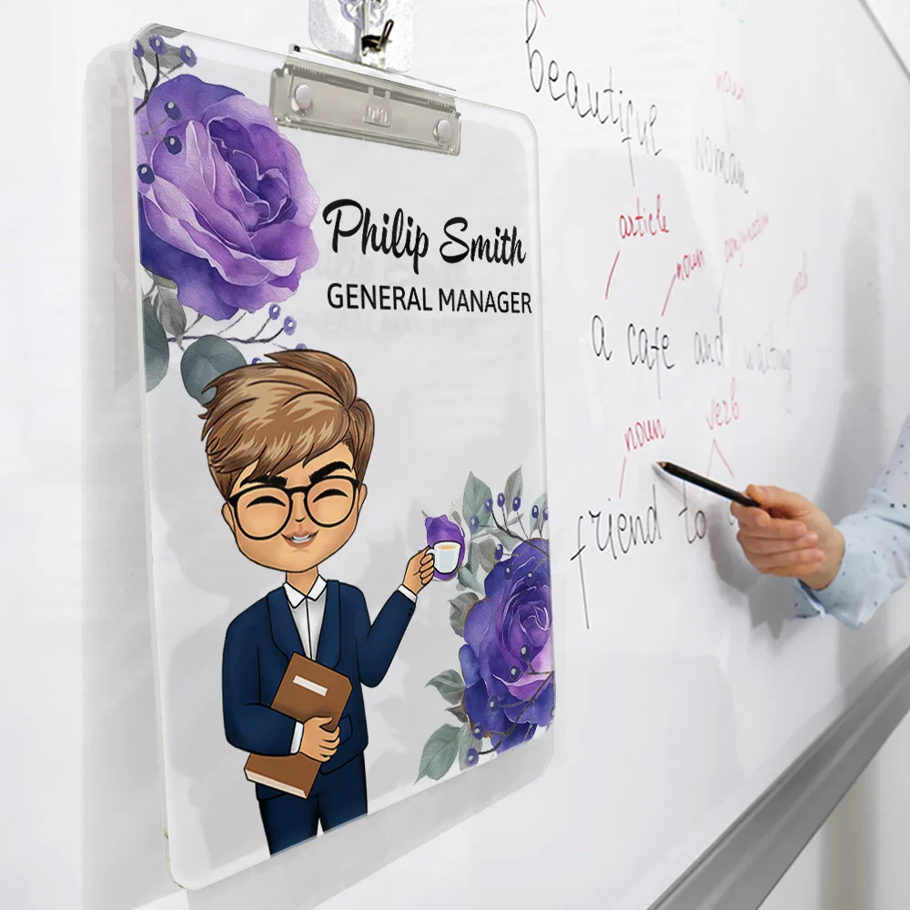 Woman Man Office Floral - Personalized Acrylic Clipboard - Image 3