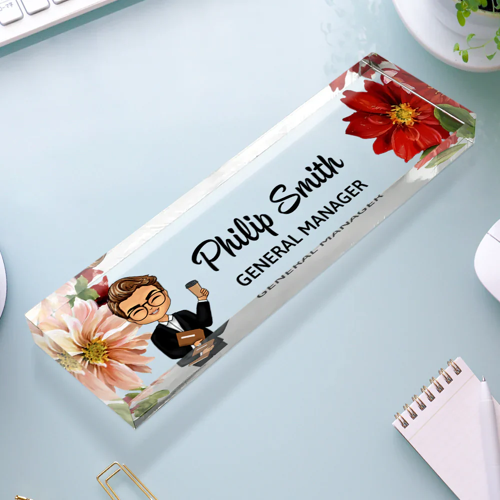 Woman Man Office Floral - Personalized Desk Name Plate - Image 3