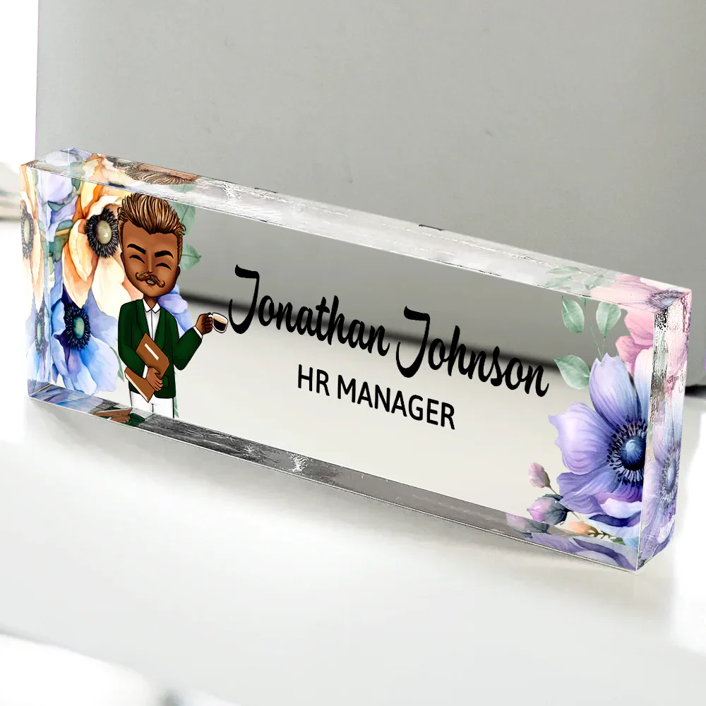 Woman Man Office Floral - Personalized Desk Name Plate - Image 4