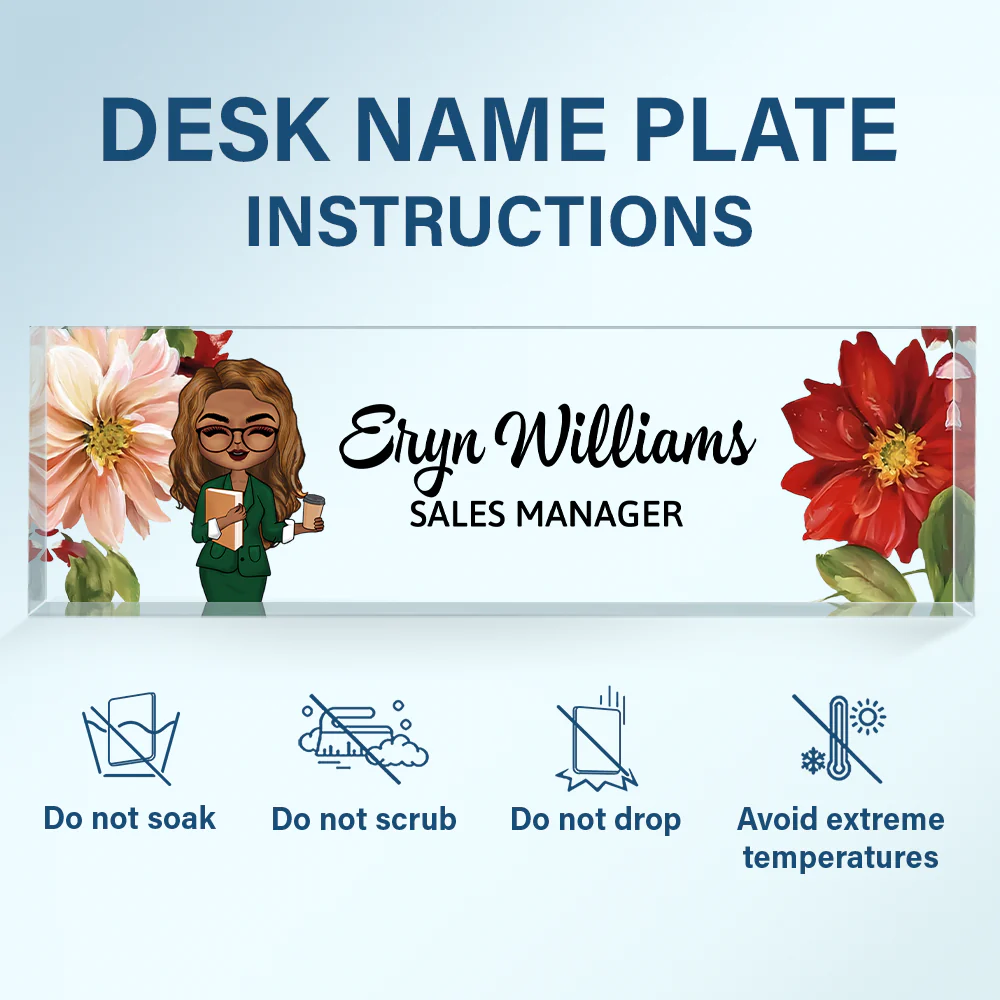Woman Man Office Floral - Personalized Desk Name Plate - Image 6