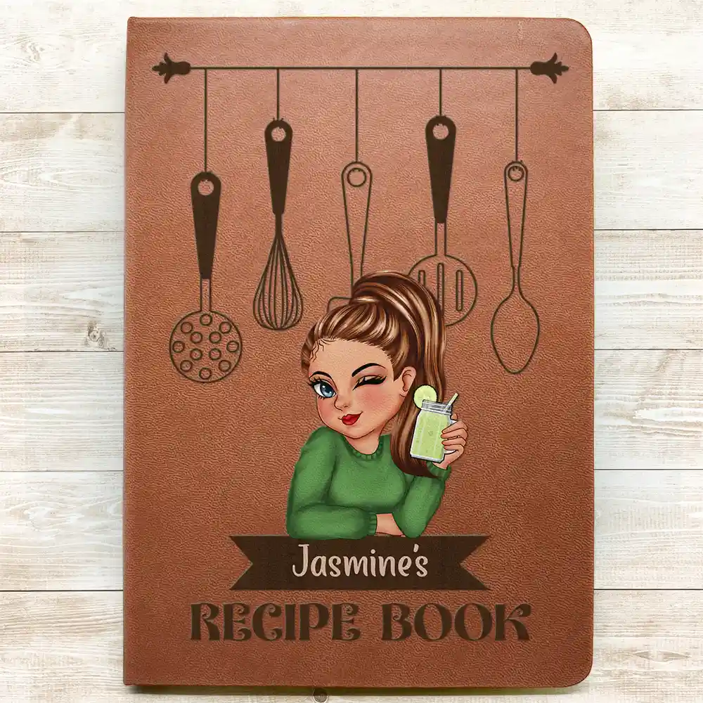 Woman Recipe Cookbook - Personalized Leather Journal - Image 3