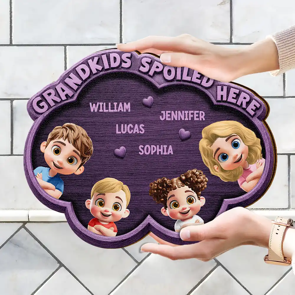 Wood Carved Effect Grandkids Spoiled Here - Personalized Custom Shaped Wood Sign - Image 4