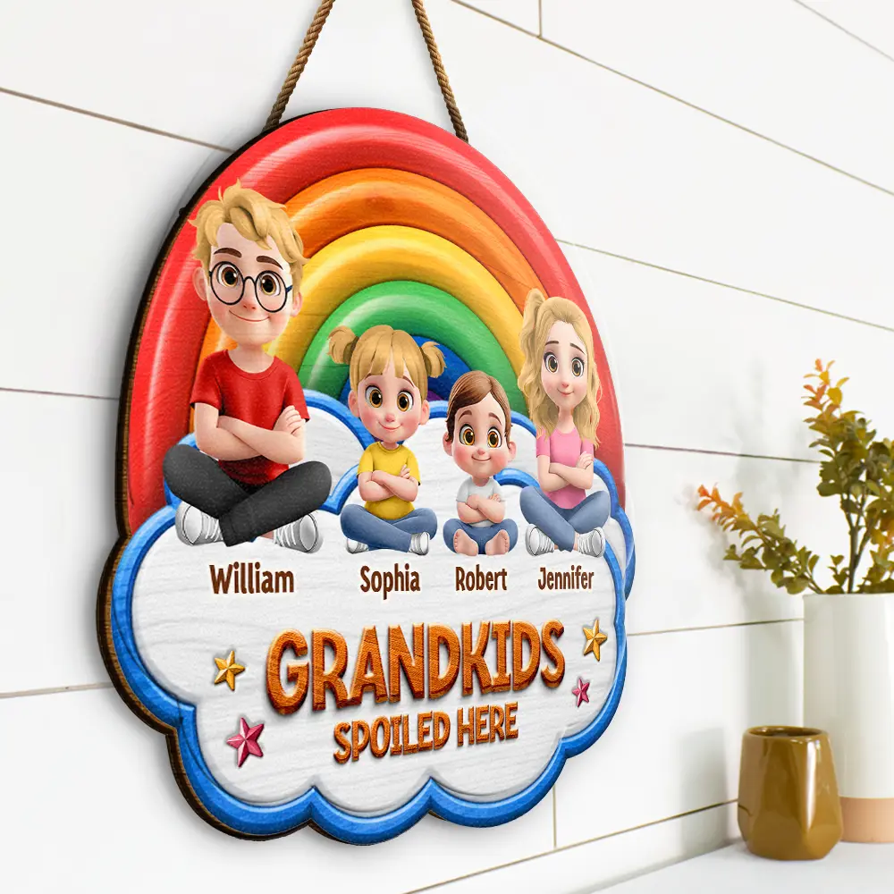 Wood Carved Effect Spoiled Grandkids Live Here - Personalized Custom Shaped Wood Sign - Image 2