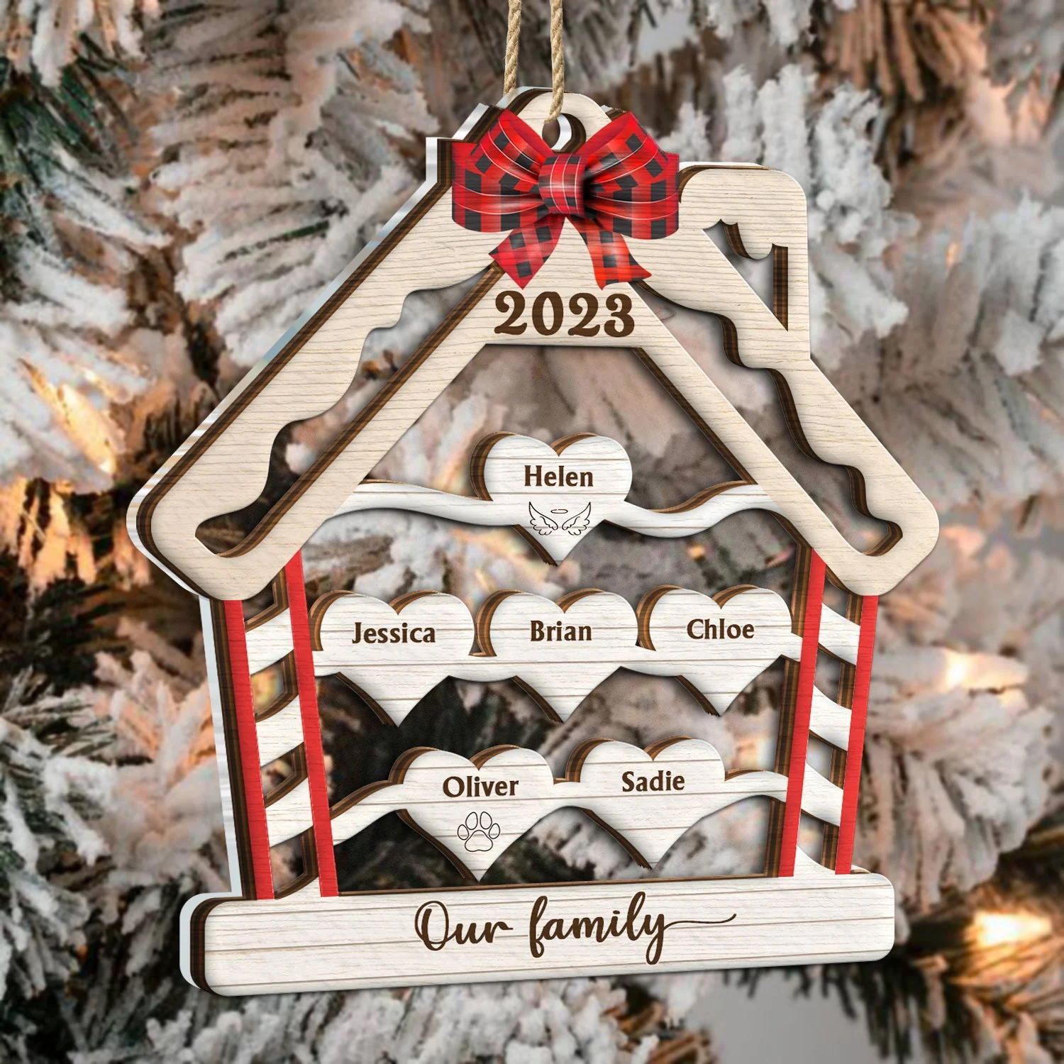 Wood Family - Christmas Gift For Family - Personalized 2-Layered Mix Ornament - Image 3