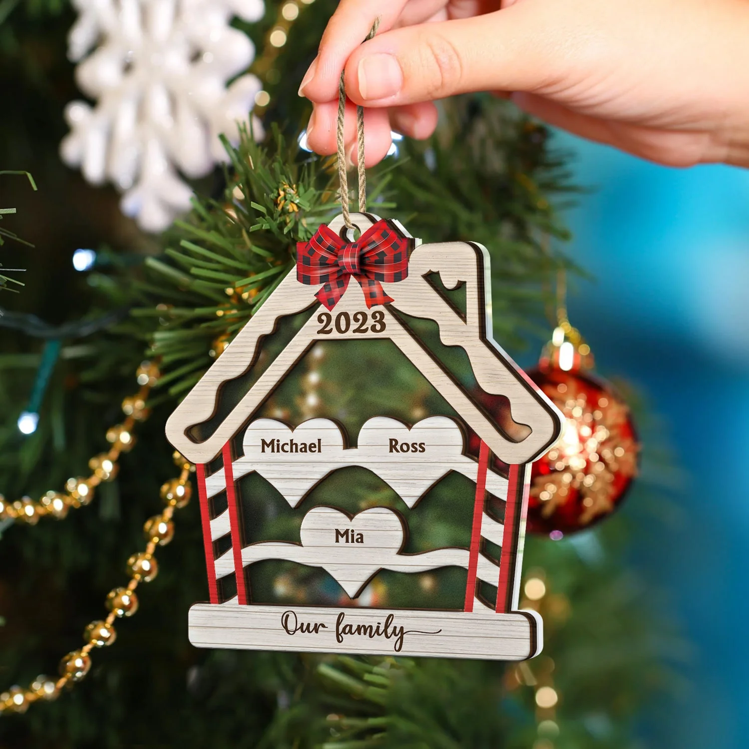 Wood Family - Christmas Gift For Family - Personalized 2-Layered Mix Ornament - Image 4