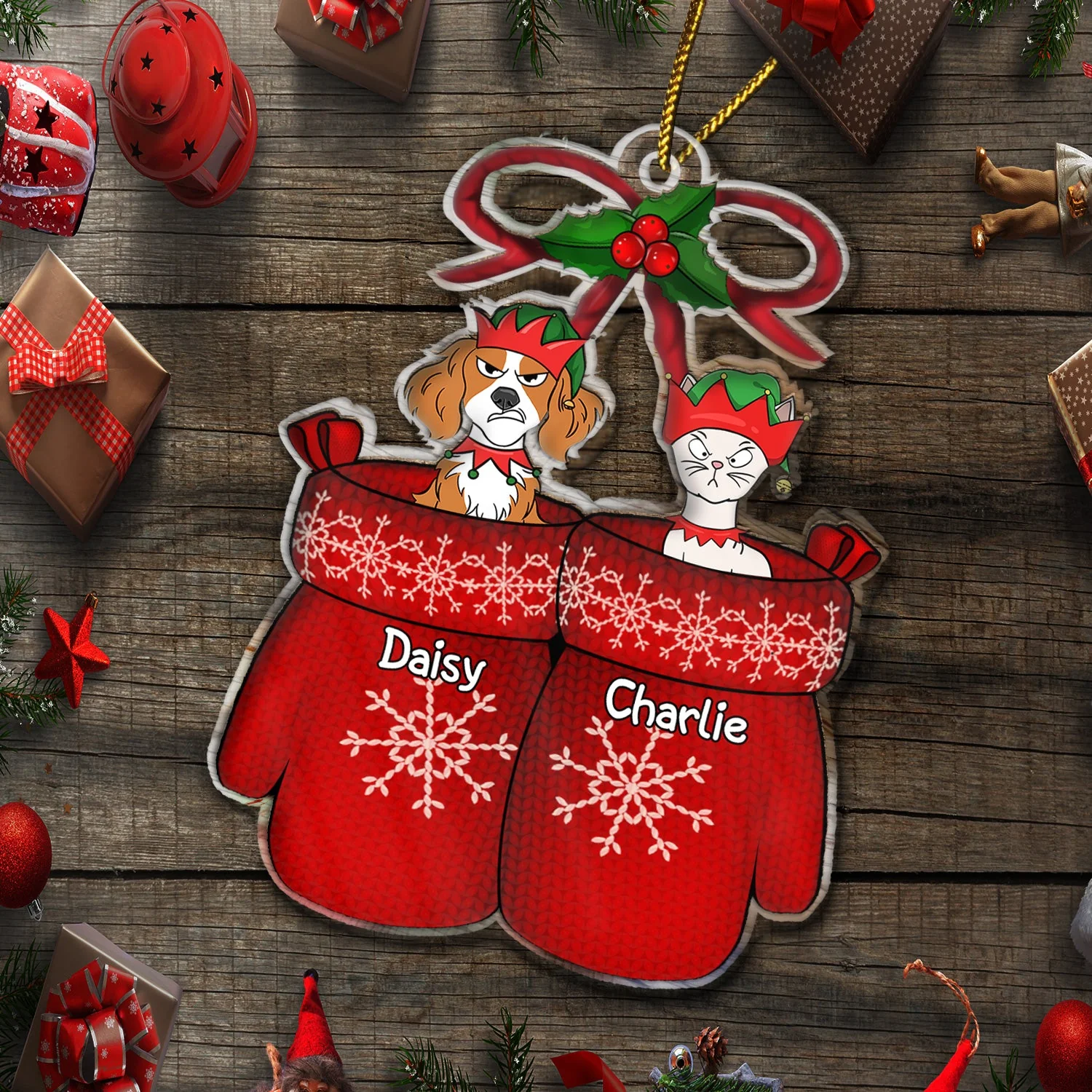 Wool Gloves - Christmas Gift For Dog Lovers, Cat Lovers - Personalized Cutout Acrylic Ornament - Image 6