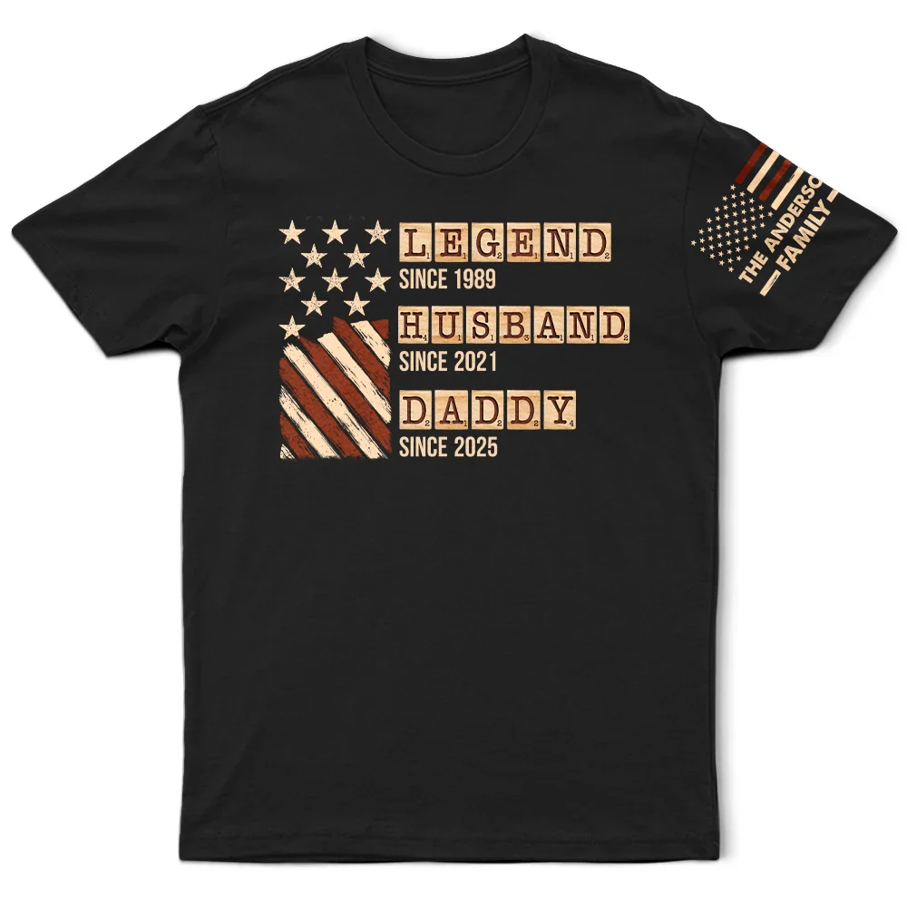 Word Game Legend Husband Dad Papa Stars And Stripes Flag - Personalized T Shirt - Image 2