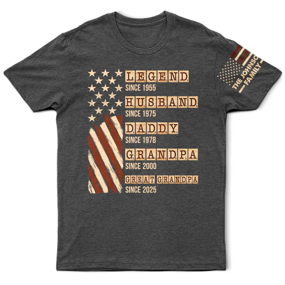 Word Game Legend Husband Dad Papa Stars And Stripes Flag - Personalized T Shirt - Image 3