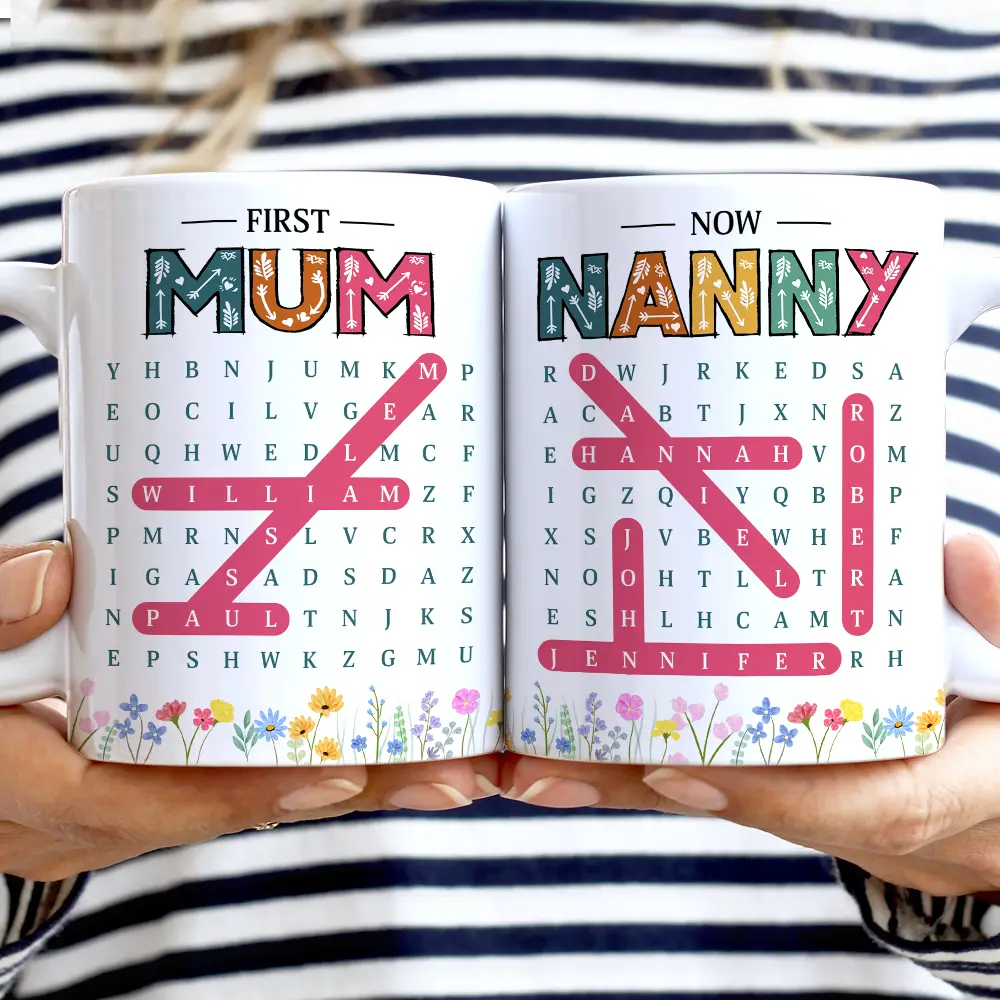Word Search Puzzle First Mom Now Grandma - Personalized White Edge-to-Edge Mug - Image 2