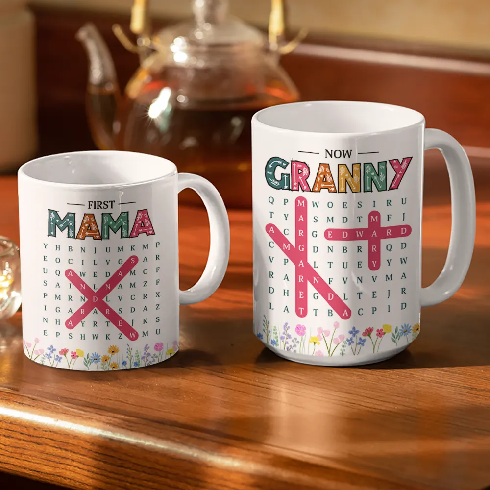 Word Search Puzzle First Mom Now Grandma - Personalized White Edge-to-Edge Mug - Image 3