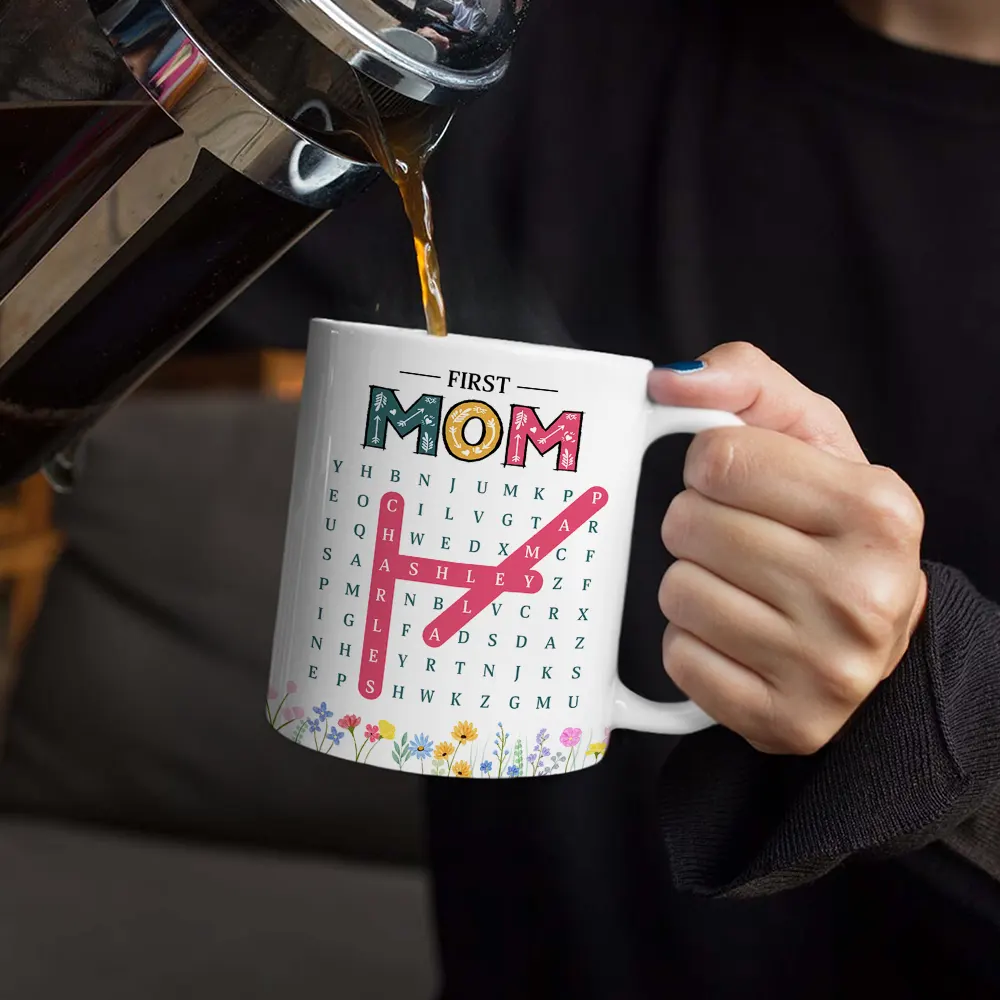 Word Search Puzzle First Mom Now Grandma - Personalized White Edge-to-Edge Mug - Image 4