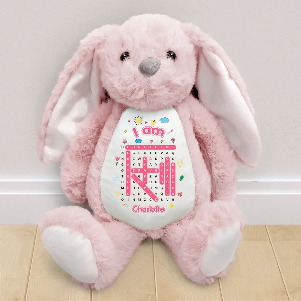 Word Search Puzzle I Am Kind Smart Brave - Personalized Soft Toy Bunny - Image 2