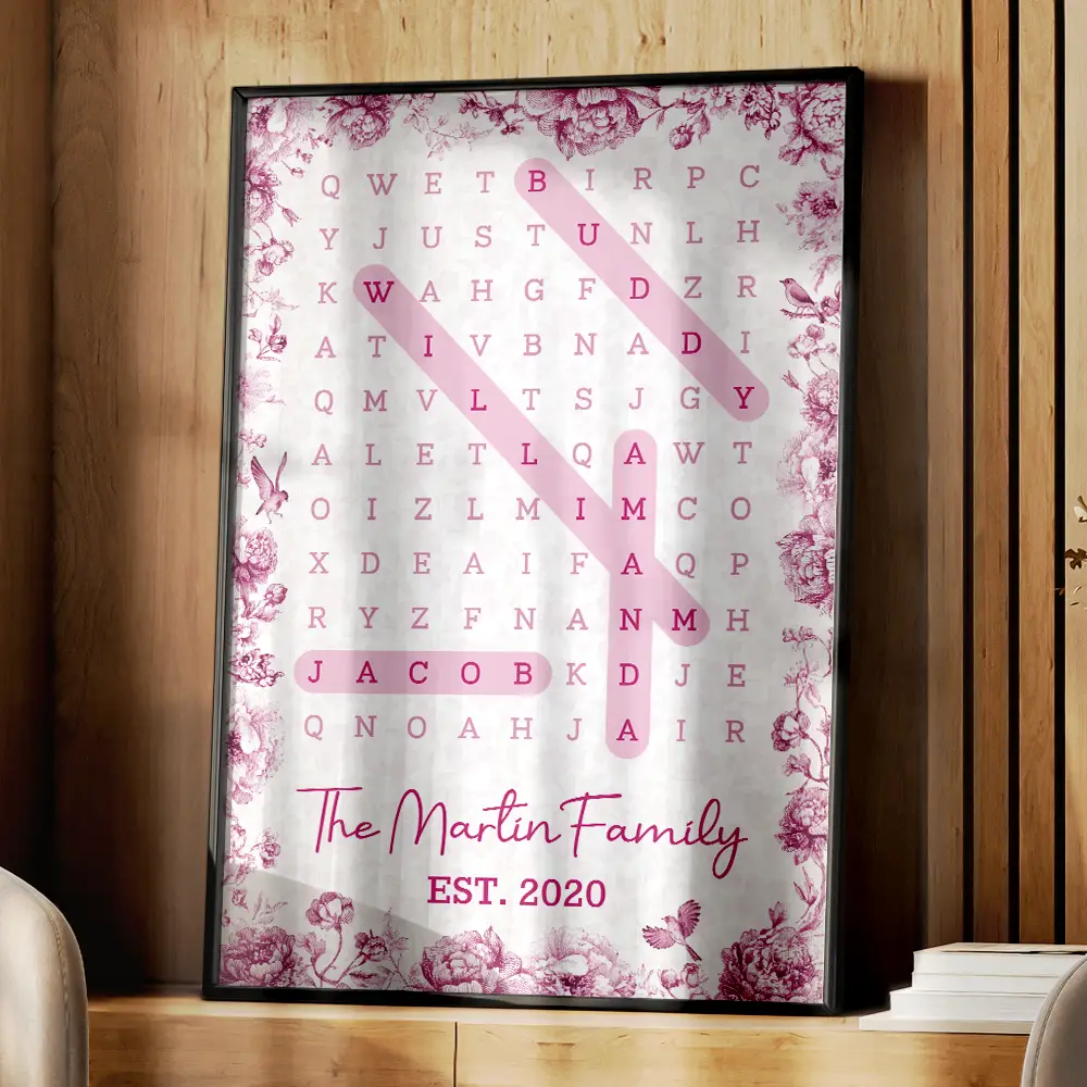 Word Search Puzzle Our Family Toile De Jouy - Personalized Poster - Image 4