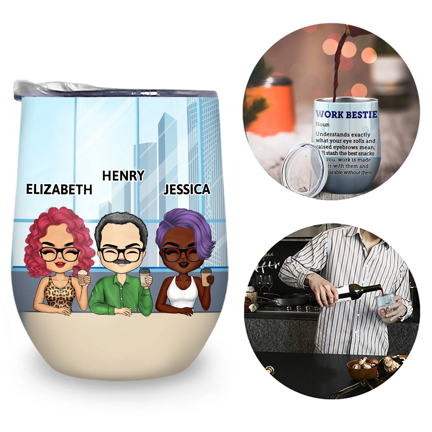 Work Bestie Definition - Funny, Anniversary, Birthday Gifts For Colleagues, Coworker, Besties - Personalized Custom Wine Tumbler - Image 2