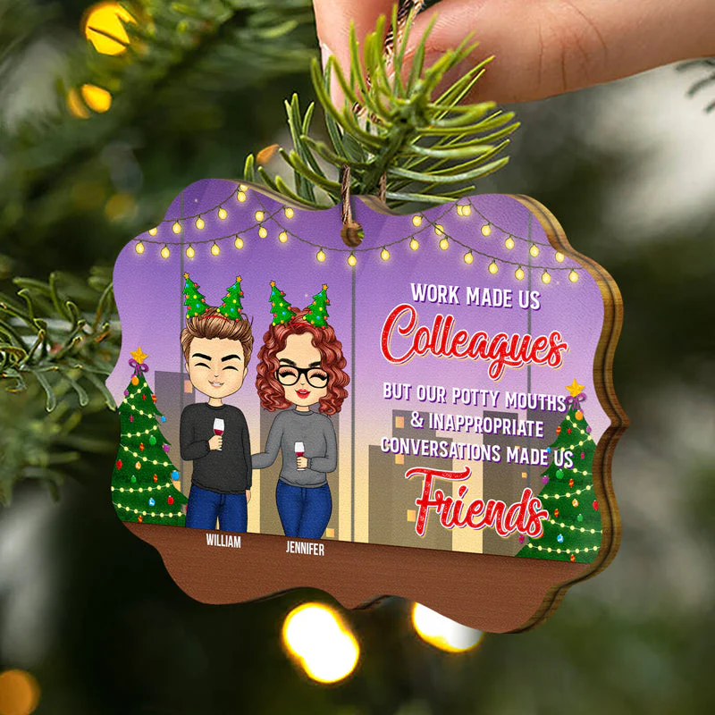 Work Bestie It's Not Where You Work - Christmas Gift For Colleagues - Personalized Wooden Ornament - Image 2