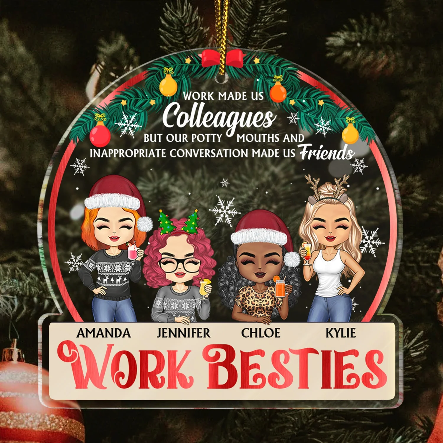 Work Besties You Are The Reason I Don't Punch People - Christmas Gifts For Colleagues, Coworker, Friends - Personalized Custom Shaped Acrylic Ornament - Image 3