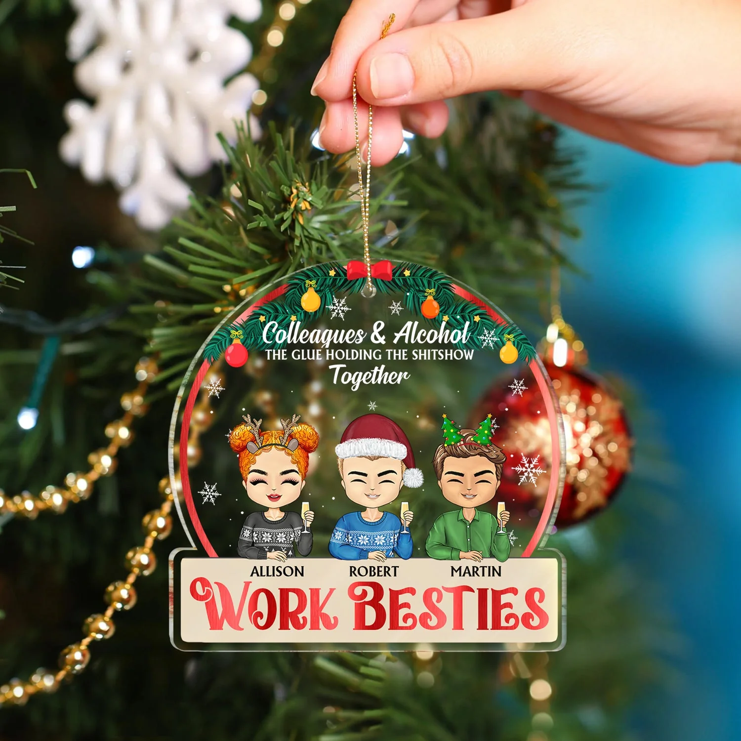 Work Besties You Are The Reason I Don't Punch People - Christmas Gifts For Colleagues, Coworker, Friends - Personalized Custom Shaped Acrylic Ornament - Image 4