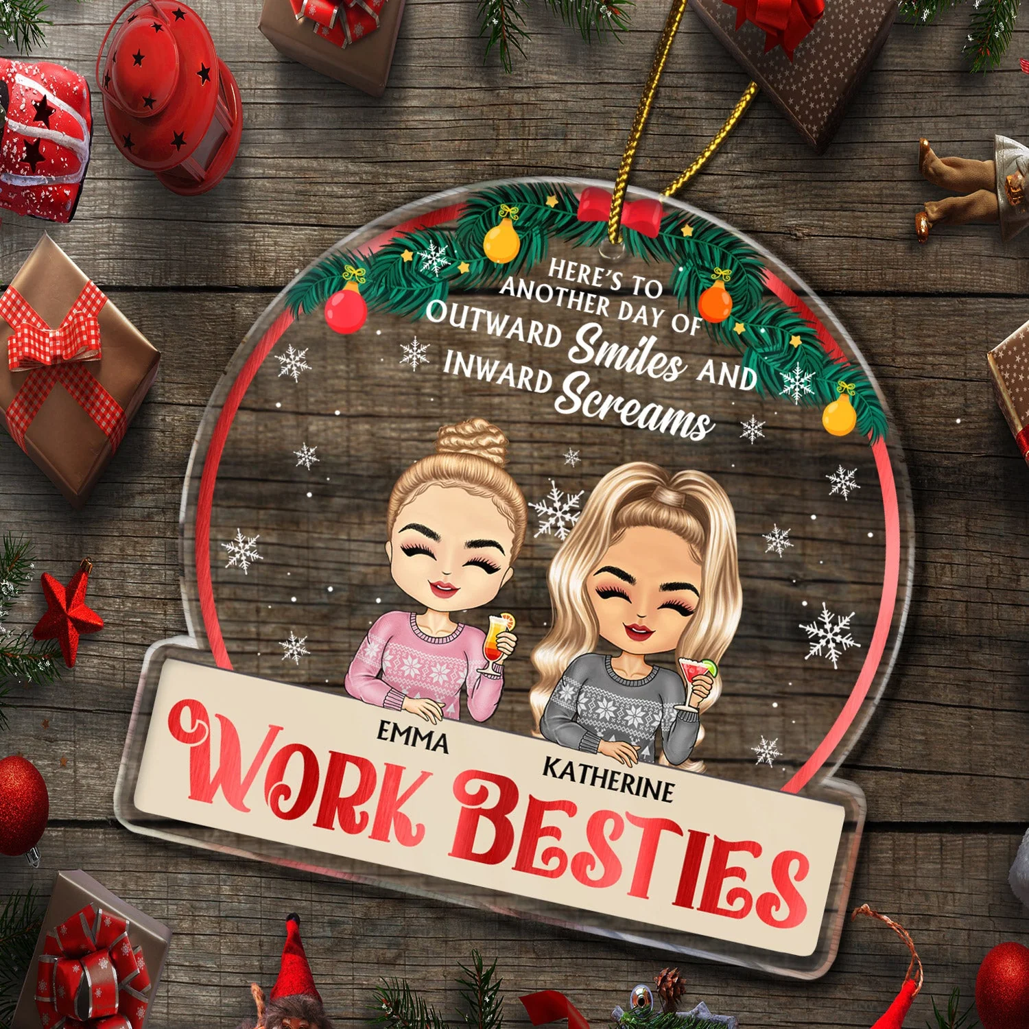Work Besties You Are The Reason I Don't Punch People - Christmas Gifts For Colleagues, Coworker, Friends - Personalized Custom Shaped Acrylic Ornament - Image 5