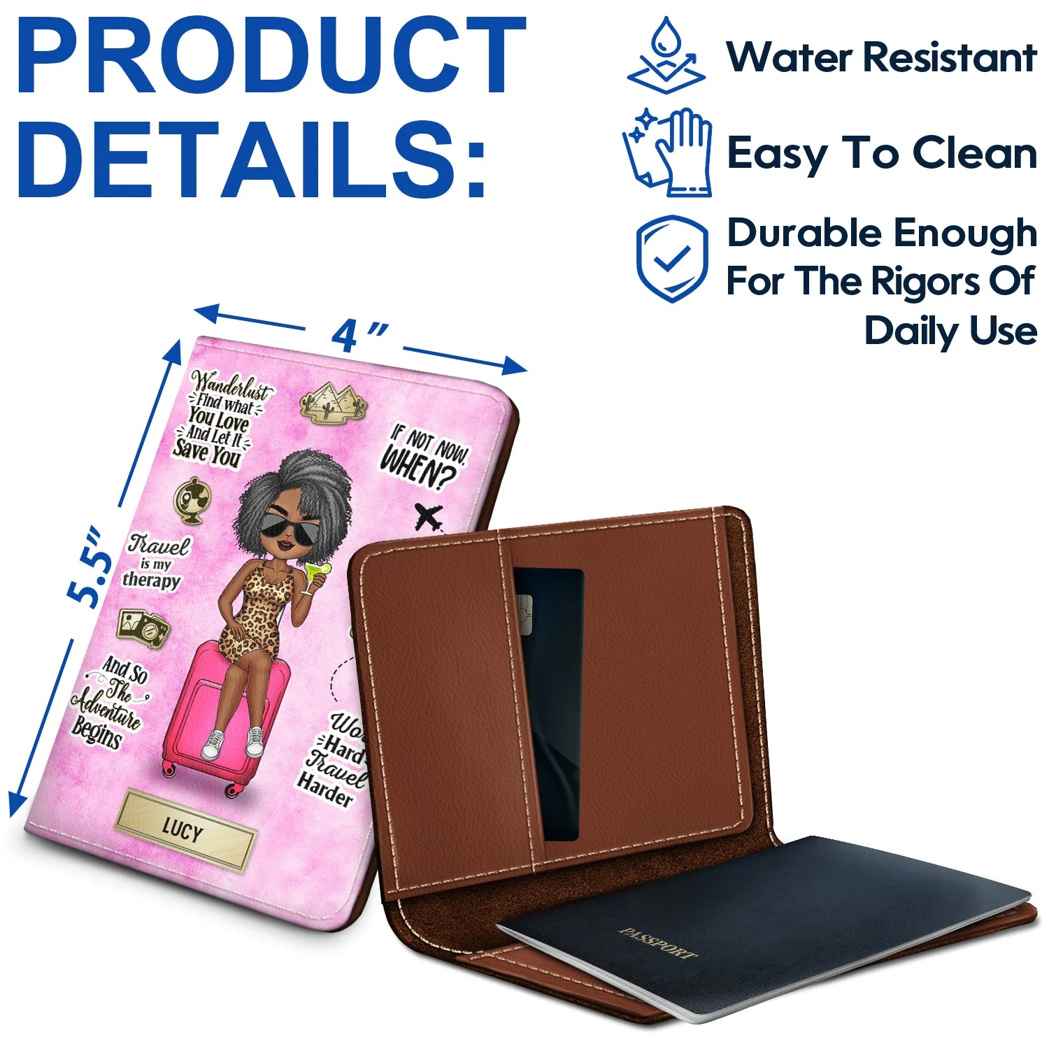 Work Hard Travel Harder - Birthday Gift For Him, Her, Traveling, Vacation Lovers - Personalized Custom Passport Cover, Passport Holder - Image 4