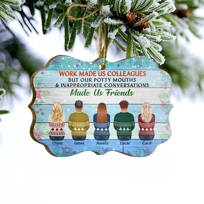 Work Made Us Colleagues Blue - Christmas Gift - Personalized Custom Wooden Ornament - Image 3