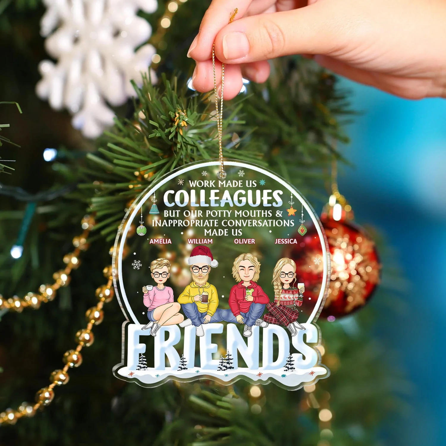 Work Made Us Colleagues But Our Potty Mouth - Christmas Gift For Coworker, Bestie, Best Friend - Personalized Custom Shaped Acrylic Ornament - Image 4