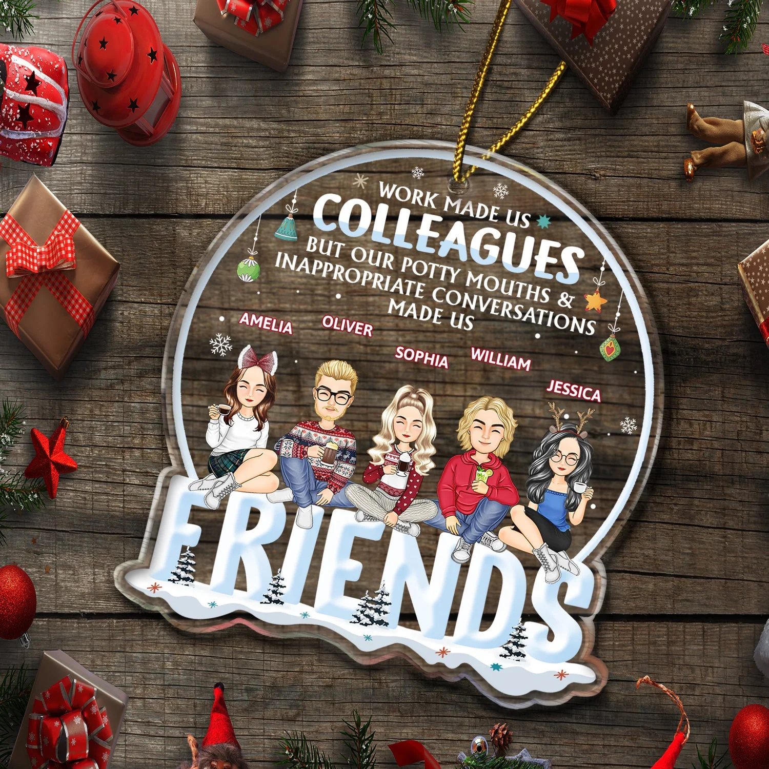 Work Made Us Colleagues But Our Potty Mouth - Christmas Gift For Coworker, Bestie, Best Friend - Personalized Custom Shaped Acrylic Ornament - Image 5