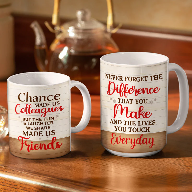 Work Made Us Colleagues - Christmas Gift For Co-worker And BFF - Personalized Custom White Edge-to-Edge Mug - Image 3