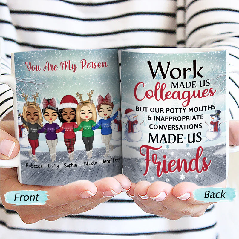 Work Made Us Colleagues - Christmas Gift For Co-worker - Personalized Custom White Edge-to-Edge Mug - Image 2