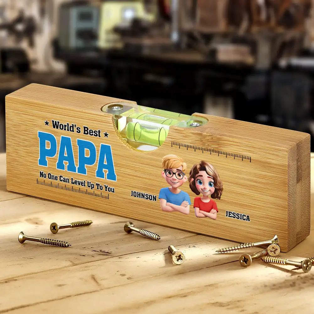 World Best Dad No One Level Up To You - Personalized Bottle Opener Wood Level - Image 2