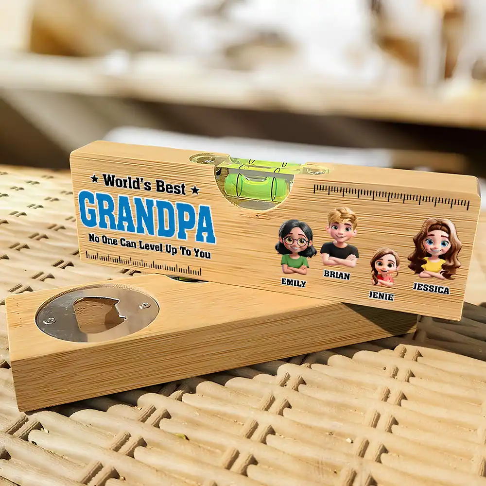 World Best Dad No One Level Up To You - Personalized Bottle Opener Wood Level - Image 3
