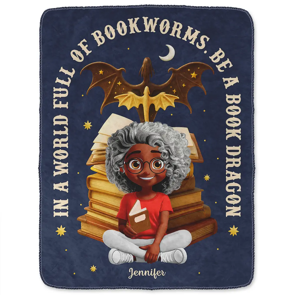 World Full Of Bookworms Be A Book Dragon - Personalized Fleece Blanket, Sherpa Blanket - Image 2