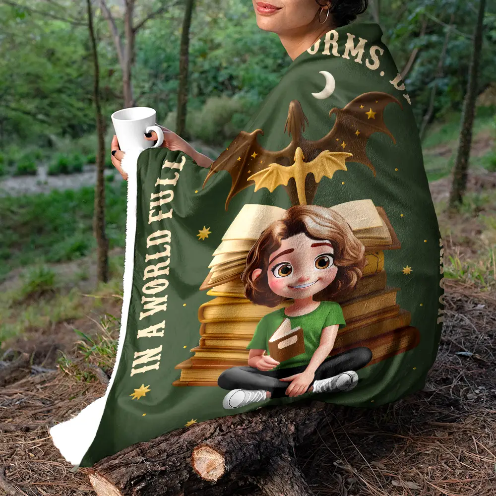 World Full Of Bookworms Be A Book Dragon - Personalized Fleece Blanket, Sherpa Blanket - Image 5