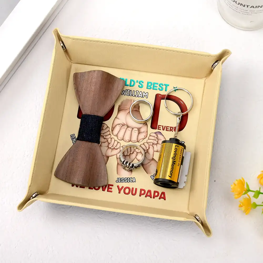 World's Best Dad - Personalized Leather Valet Tray - Image 4