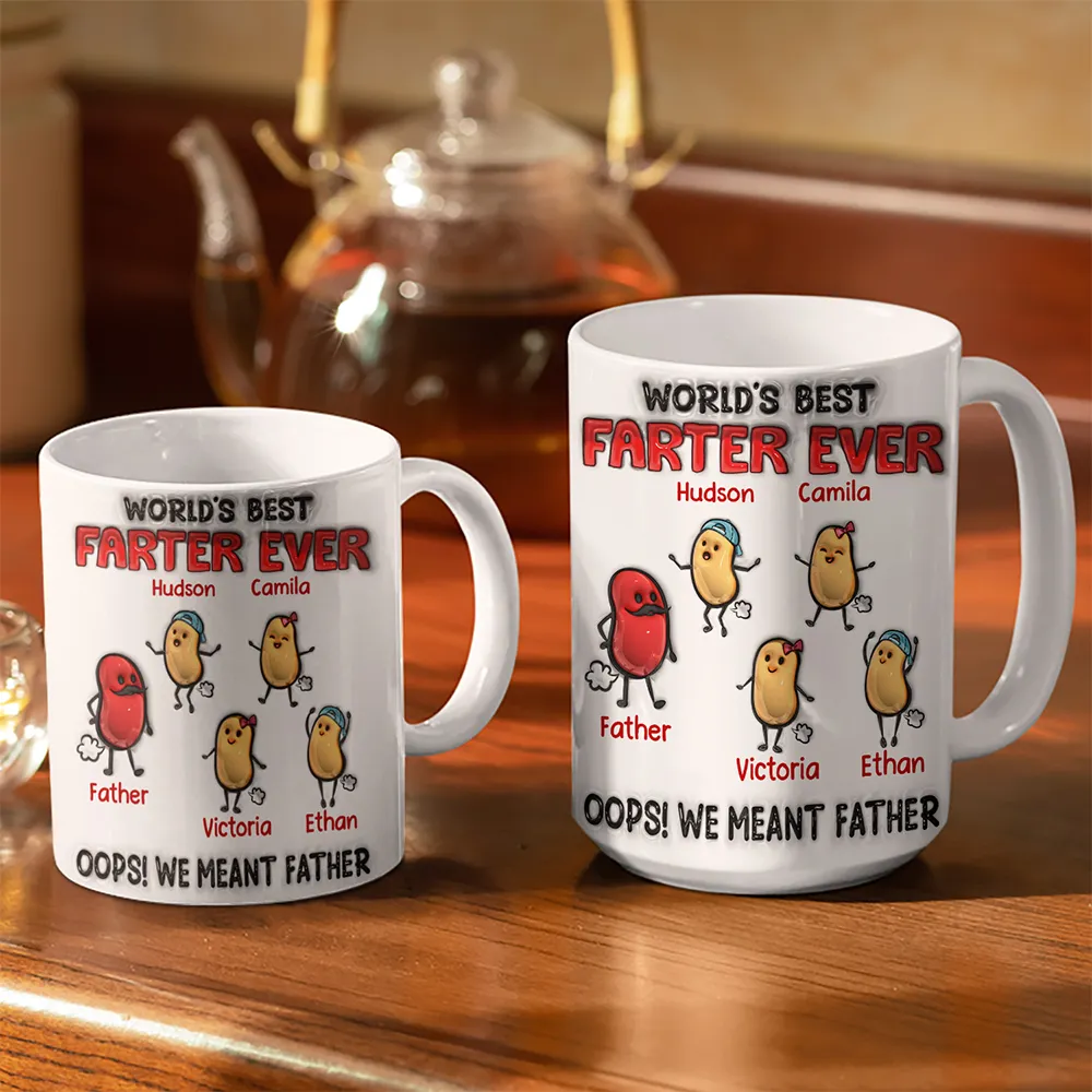 World's Best Farter Ever I Meant Father - 3D Inflated Effect Printed Mug, Personalized White Edge-to-Edge Mug - Image 3
