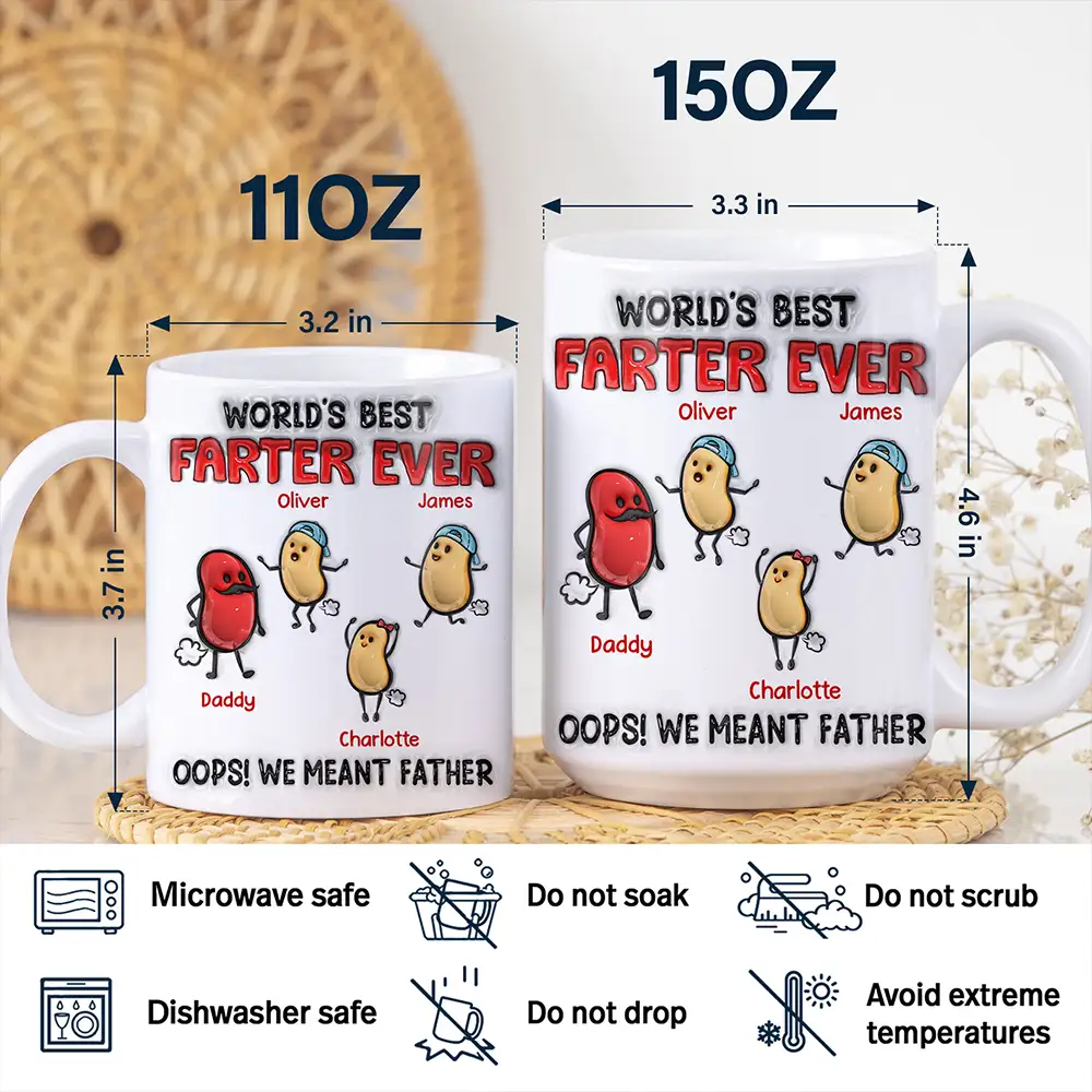 World's Best Farter Ever I Meant Father - 3D Inflated Effect Printed Mug, Personalized White Edge-to-Edge Mug - Image 5