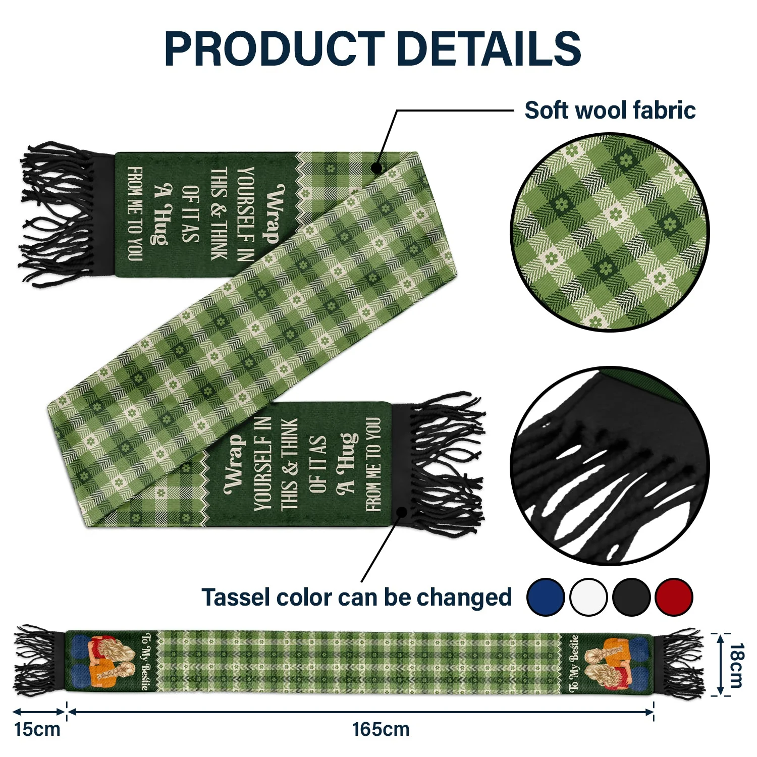 Wrap Yourself Up - Gift For Sisters And Besties - Personalized Wool Scarf With Tassel - Image 4