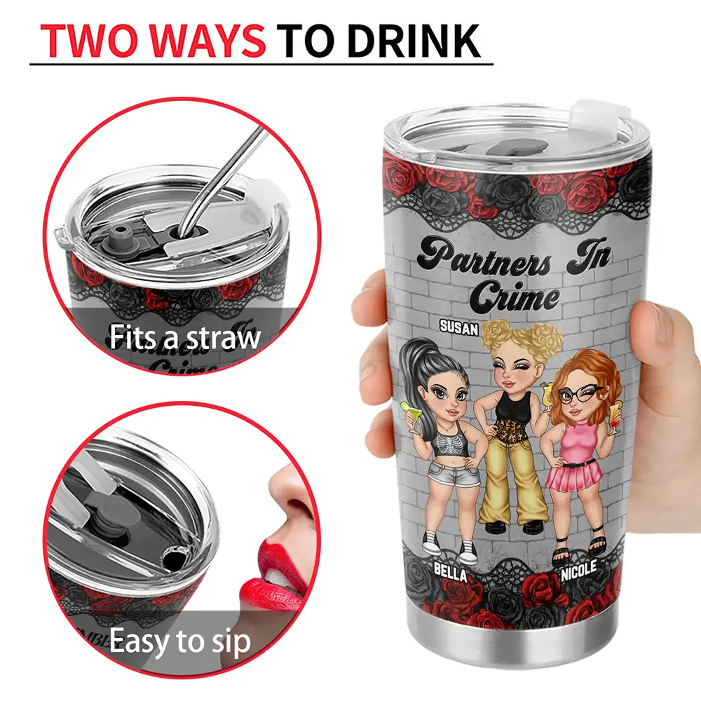 Y2K Bestie Partners In Crime - Personalized Tumbler - Image 4