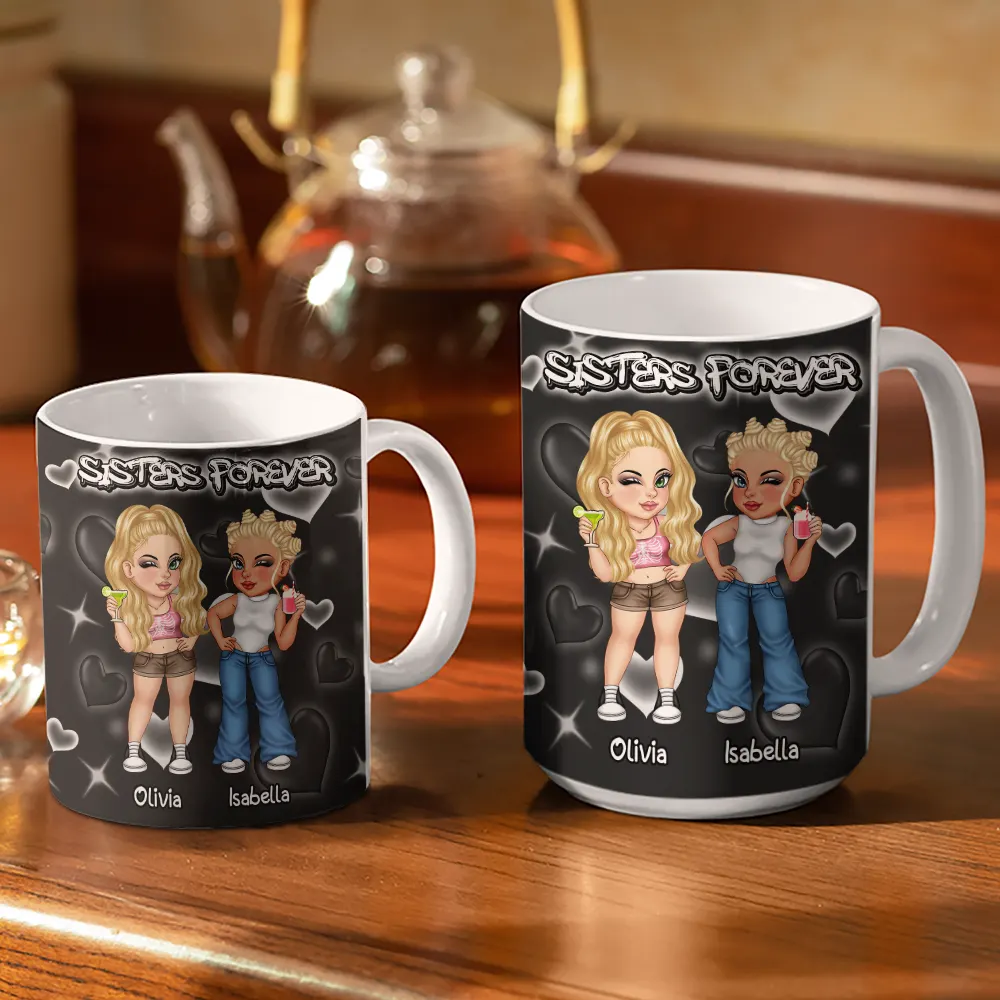 Y2K Bestie Sister Forever - 3D Inflated Effect Printed Mug, Personalized White Edge-to-Edge Mug - Image 3