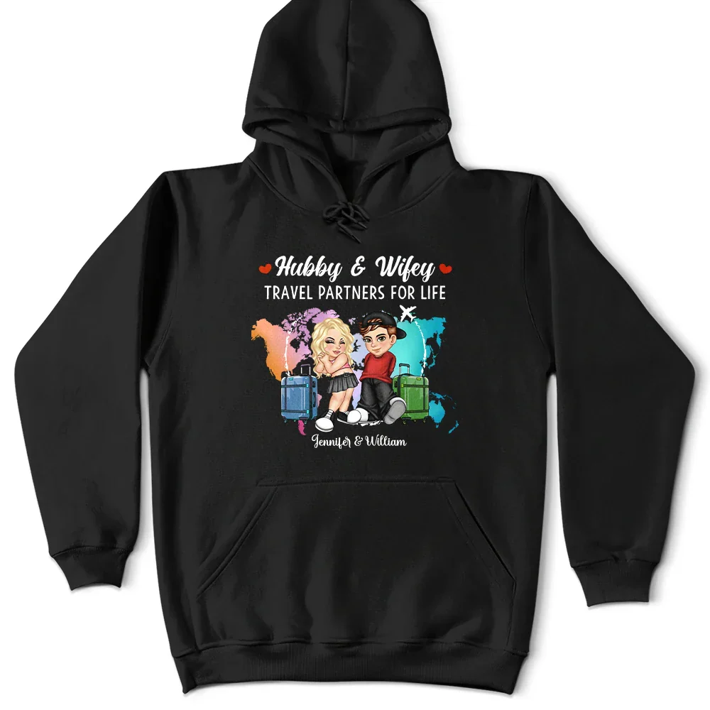 Y2K Couple Hubby & Wifey Travel Partners For Life - Personalized T Shirt - Image 4